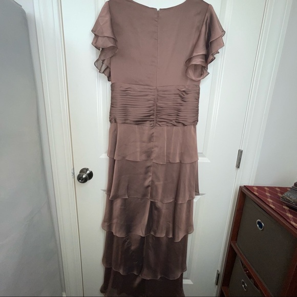 Adrianna Papell Occasions Flutter Sleeve Tiered Chiffon Gown Brown 10 - Picture 9 of 17